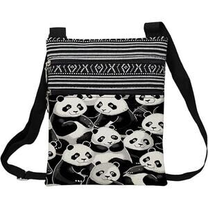 NEW Messenger Bag Purse Adjustable Strap Zipper Closure 9.25 x 7.48" Panda Bears